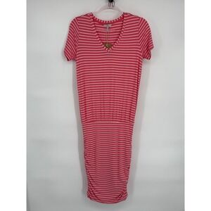 Joules Sz 2 Women's Pink White Striped‎ Short Sleeve Midi Dress Retail $84
